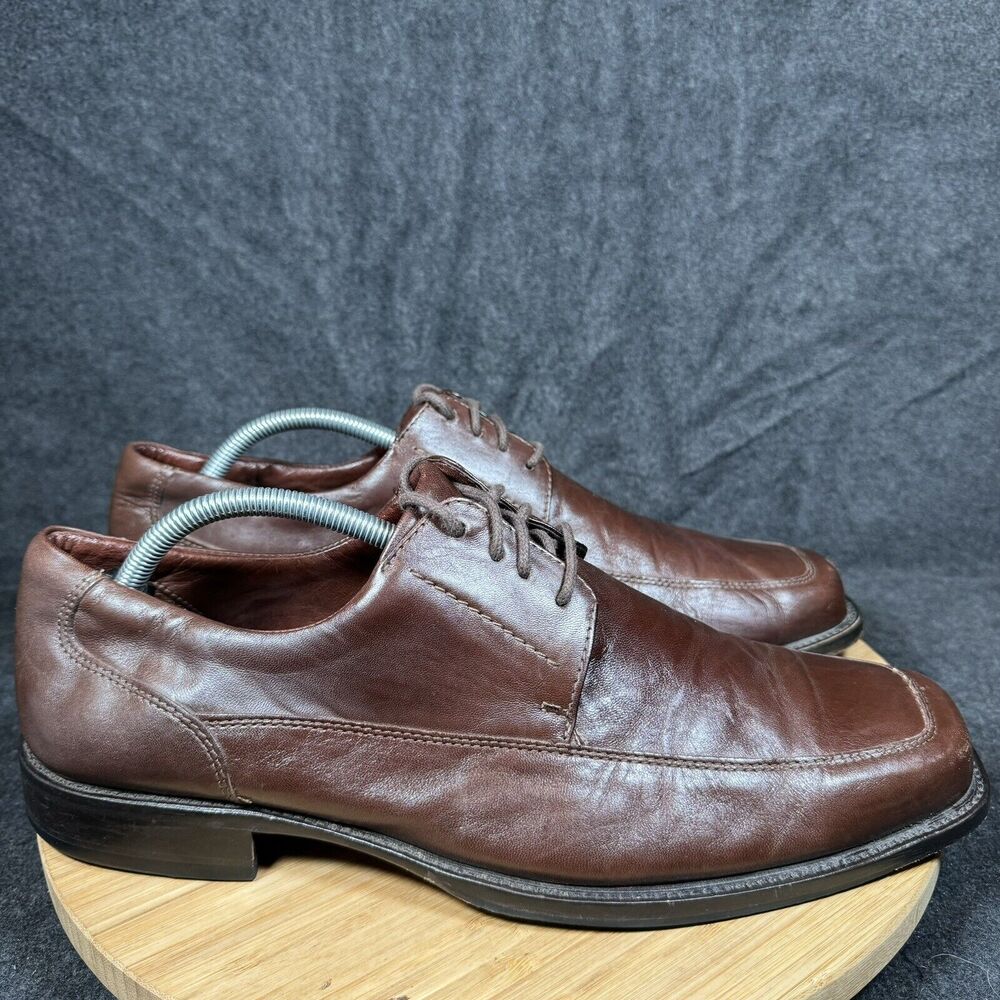 Johnston & Murphy Oxford Dress Shoe Brown Leather Lace Up Square Toe Mens 11.5